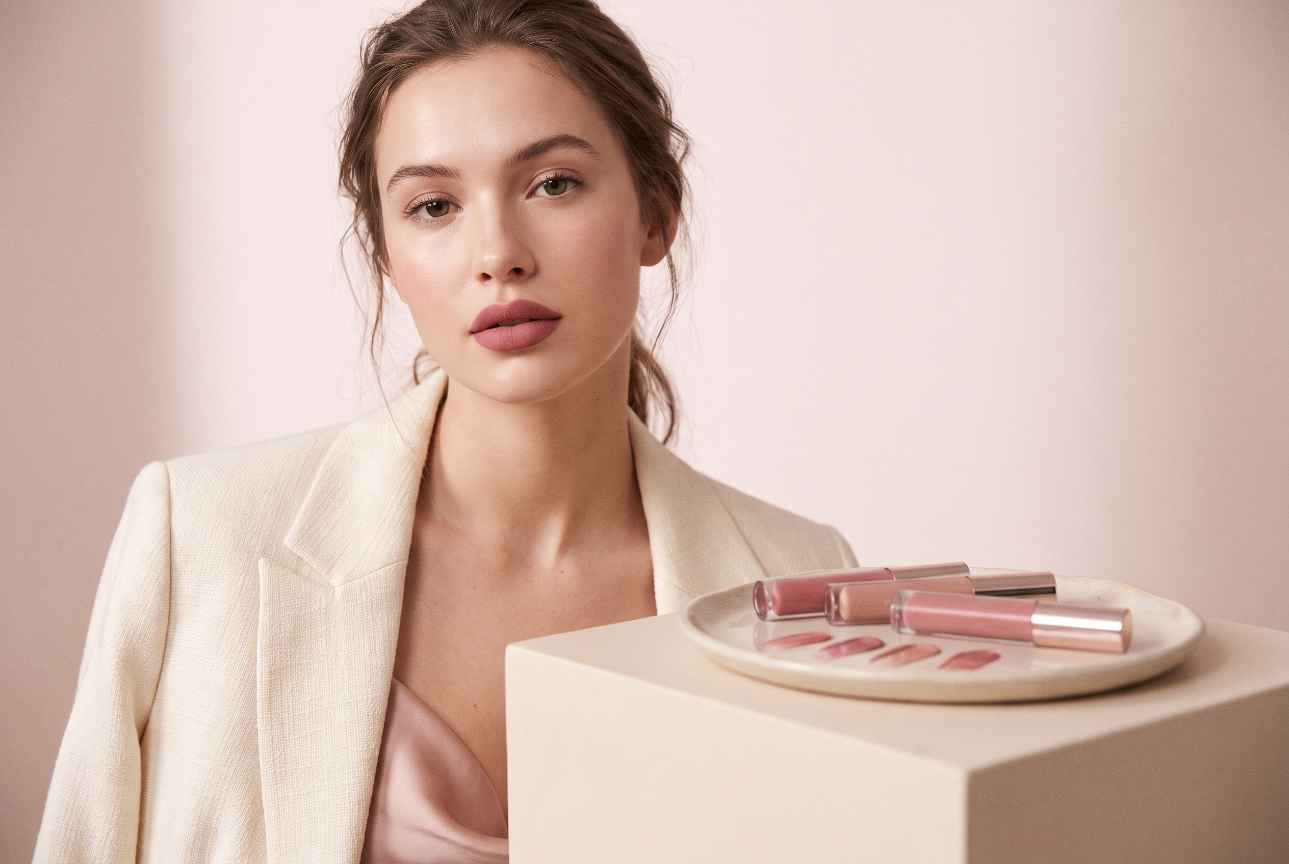 A woman comparing different lip filler styles on her phone